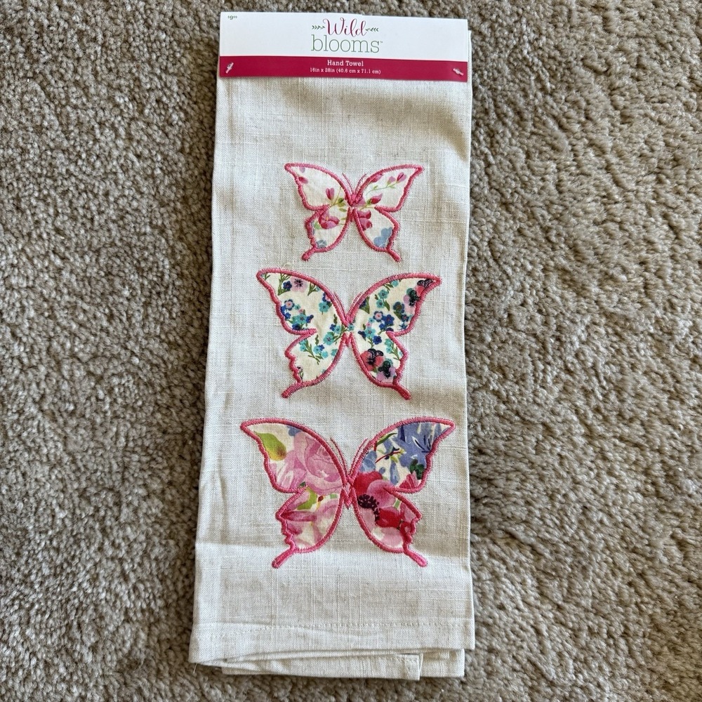 Jo-Ann Stores Wild Blooms Butterfly Embroidered Fabric Hand Towel 16x28 New 2016
